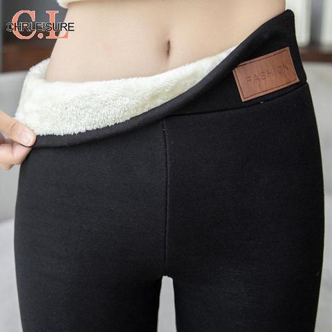 Pantalones de invierno CHRLEISURE para mujer, pantalones gruesos de terciopelo de talla grande, pantalones cálidos para mujer, pantalones ajustados de lana sólida, Leggings ► Foto 1/5