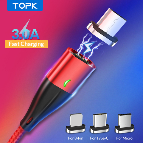 TOPK-Cable magnético de carga rápida para iPhone, Cable tipo C de carga rápida de 1M y 3A para cargador de datos de iPhone, Cable de carga rápida Micro USB 3,0, Cable USB C ► Foto 1/6