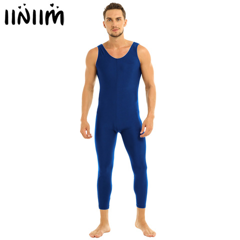 Iiniim hombre adultos ajuste bien ajustado leotardo ropa de piel apretado camiseta sin mangas de Color liso Unitard body bailarina de danza ► Foto 1/6