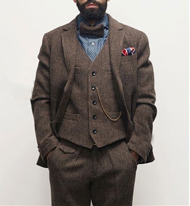 Ropa marrón para novio, traje de negocios para boda, traje de fiesta de Tweed de espiga, 3 piezas, Peaky Blinders (chaqueta + Pantalones + chaleco) ► Foto 1/6