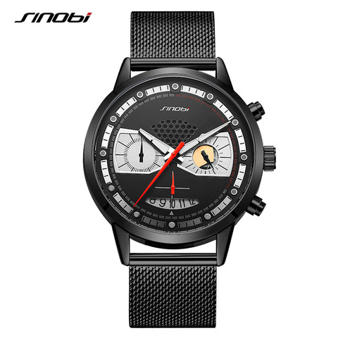 SINOBI, relojes de moda para hombre, diseño creativo de acero inoxidable, cronógrafo deportivo informal para hombre, reloj de cuarzo, reloj resistente al agua de acero inoxidable ► Foto 1/6