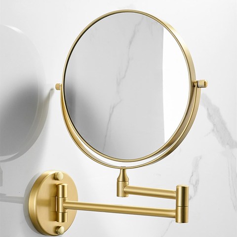 LIUYUE-Espejo de pared redondo de doble cara para maquillaje, espejo de baño dorado de cobre, 3 aumentos, plegable, 8