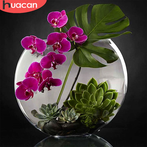 HUACAN bordado con diamantes Cruz puntada orquídea suculentas plantas diamante cuadrado pintura flores hogar Decoración ► Foto 1/6