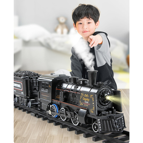 Simulación tren de vapor conjunto de juguete tren eléctrico tren de aleación Spray Track DIY juguete con sonido y tren ligero para niños ► Foto 1/6