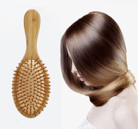 Cepillo de pelo de bambú para masaje de cuero cabelludo, peine de madera natural, herramientas antiestáticas para estilizar el cabello, 1 unidad ► Foto 1/4