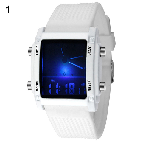 Reloj de pulsera electrónico deportivo para hombre, esfera cuadrada doble horario, alarma LED colorida, de acero inoxidable ► Foto 1/6