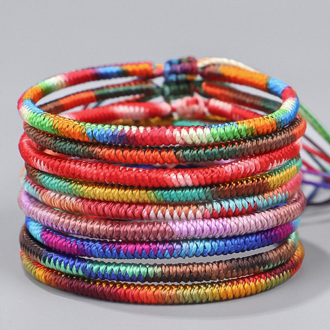 Pulsera de hilo de Color cambiable de Budismo Tibetano para hombre y mujer, pulseras de la suerte hechas a mano, joyería ► Foto 1/6