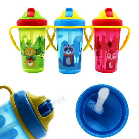 Bonita taza de alimentación de bebé de 400ML con pajita, botella de alimentación portátil sin BPA, a prueba de fugas con asa, para entrenar a niños, Sippy Copos ► Foto 1/5