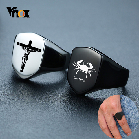 Vnox-anillo de acero inoxidable para hombres, joyería con estampado de escudo personalizado, color negro, estilo Punk ► Foto 1/6