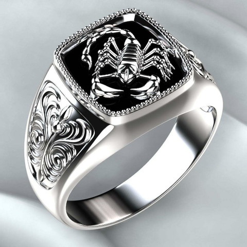 925 Plata grabado anillo de los hombres escorpión Día Memorial anillo Vintage, anillo de estilo Punk joyería ► Foto 1/4