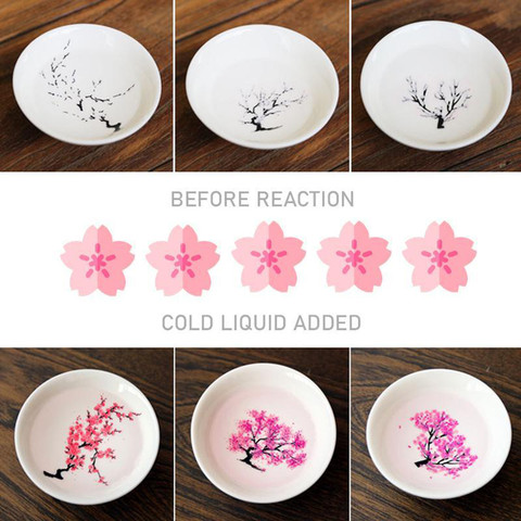 Taza japonesa mágica para cambio de flores, Sake de cerámica para té de Kung Fu # g30, temperatura fría, cambio de Color ► Foto 1/6