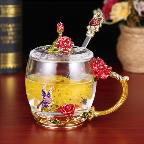 Taza de agua de esmalte resistente al calor para el hogar, juego de té de flores, regalo creativo para pareja ► Foto 1/5