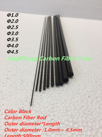 Varillas de fibra de carbono od, 1,0mm, 2,0mm, 2,5mm, 3,0mm, 3,5mm, 4,0mm, longitud negra, 500mm, apto para modelo RC ► Foto 1/6
