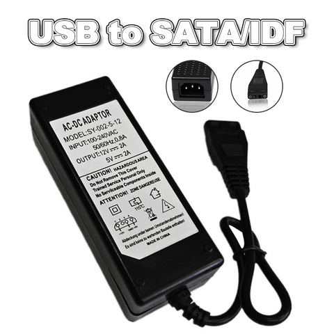 Adaptador externo de 5V/12V CA, Cable convertidor de fuente de alimentación USB a IDE + SATA para H-DD/disco duro/CD-ROM ► Foto 1/6