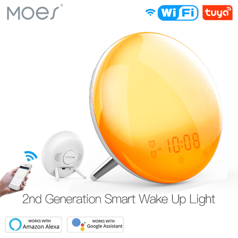 Reloj despertador inteligente con luz WiFi, 7 colores, simulación de amanecer y atardecer, Control por aplicación Tuya, funciona con Alexa y Google Home ► Foto 1/6
