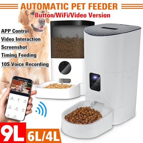 Alimentador automático de mascotas, 4L/6L/9L, Control por aplicación, temporizador de alimentación, grabación de voz, dispensador de alimentos para mascotas [Vídeo/WiFi/Bluetooth/versión de botón] ► Foto 1/6