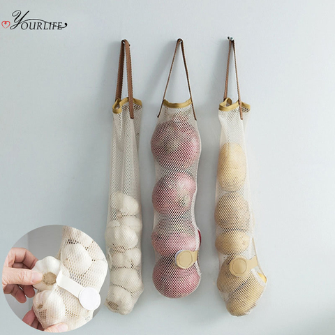 OYOURLIFE-bolsas de malla reutilizables para cocina, bolsa organizadora para colgar fruta y verdura, ecológica, para cebolla y patatas fritas ► Foto 1/6