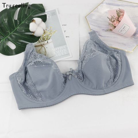 Trufeeling-ropa interior Sexy de encaje floreado bordado, lencería atractiva y sostén para mujer, de talla grande, copa grande D DD E F ► Foto 1/6