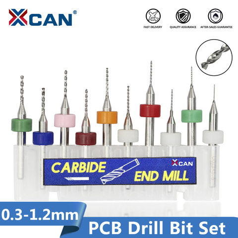 XCAN 10pcs/set 0.3mm to 1.2mm PCB mini drill Bit tungsten steel carbide for print circuit board cnc drill Bits Machine ► Foto 1/6