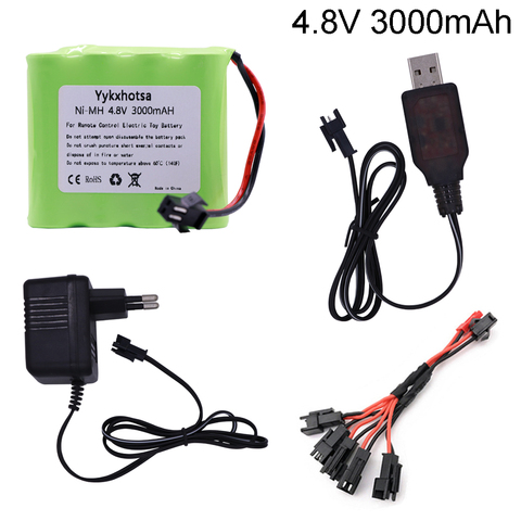 Batería NiMH de 4,8 V y 3000mah, enchufe y cargador SM para juguetes de Rc, coches, tanques, Robots, barcos, pistolas, Ni-MH, AA, 4,8 v, paquete de batería, accesorio de juguete ► Foto 1/6