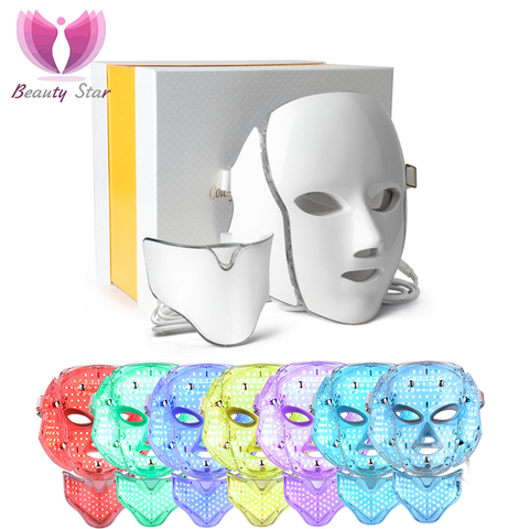 Belleza estrella 7 colores LED máscara de cuello Facial Micro-corriente LED máscara de fotón eliminar arrugas acné piel rejuvenecimiento cara la máquina de la belleza ► Foto 1/6