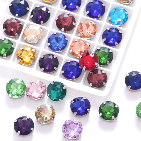 Piedras preciosas redondas de colores, diamantes de imitación de cristal con garra plateada, parte trasera plana para coser en la ropa con diamantes de imitación, accesorios ► Foto 1/6