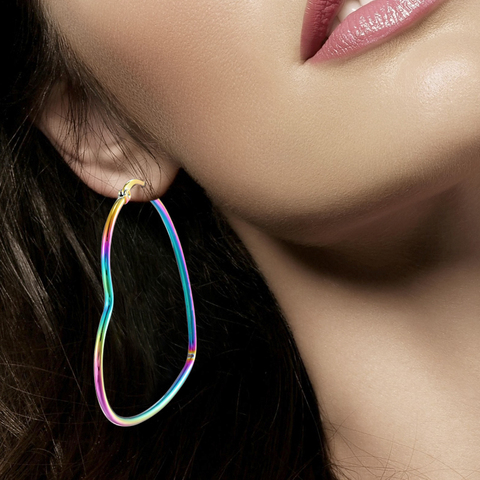 Moda novedosa pendientes de corazón de durazno, joyería circular, pendiente colgante simple, pendiente de aro de acero inoxidable, 1 par de regalos para mujeres y niñas ► Foto 1/6