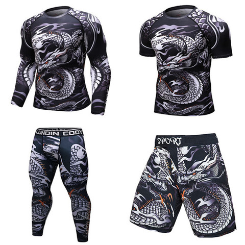 Jiu jitsu bjj-traje deportivo para hombre, ropa de compresión para gimnasio, correr, trotar, ejercicio, entrenamiento, medias Rashguard, novedad ► Foto 1/5