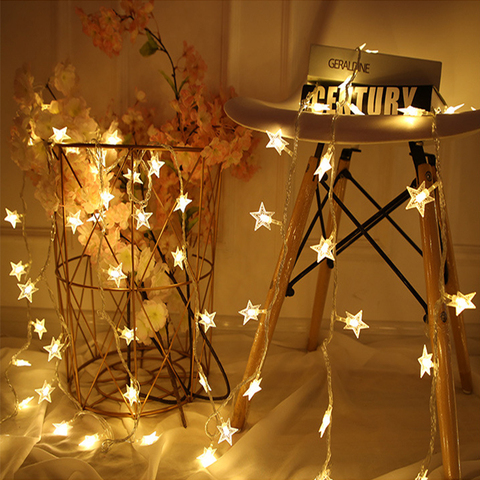 Guirnalda con luces LED de estrellas para decoración de habitaciones, guirnalda con faroles para niñas, cumpleaños, boda, decoración de cortinas, 5M, 30LED ► Foto 1/6