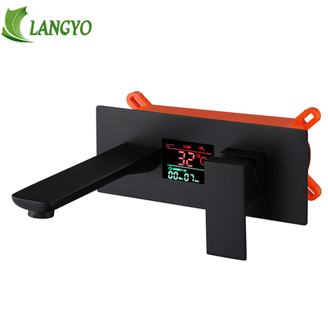 Grifo cromado de latón nuevo para lavabo de baño, mezclador de agua fría y caliente de un solo mango LCD, mezclador de pared de un solo orificio, color negro ► Foto 1/6