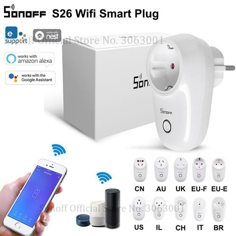 SONOFF S26 WiFi Socket/US/UK/CN/AU/EU/IL/CH/es/BR inteligente tomas inalámbrico cambio de aplicación Control remoto Plug para casa inteligente ► Foto 1/6