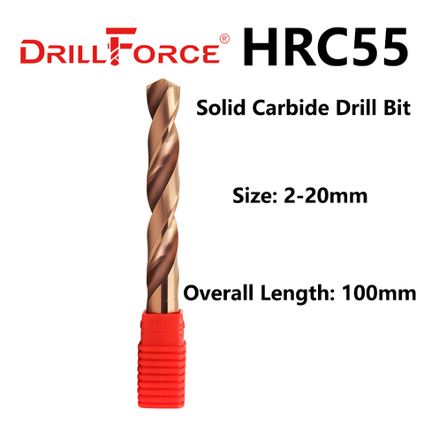 Drillforce-Juego de brocas de carburo sólido, brocas de giro de flauta espiral para herramienta de aleación dura de acero inoxidable, 2mm-20mm x 100mm, ohc55, 1 ud. ► Foto 1/5