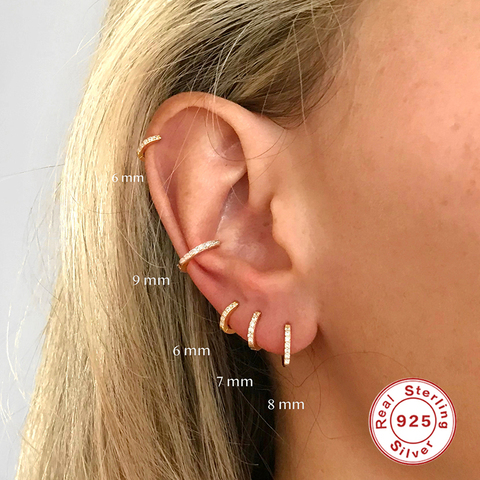 Pendientes pequeños de lujo para mujer y hombre, aretes redondos de círculo de Plata de Ley 925 para mujer, joyería con abalorio de orejera de boda para fiesta ► Foto 1/6