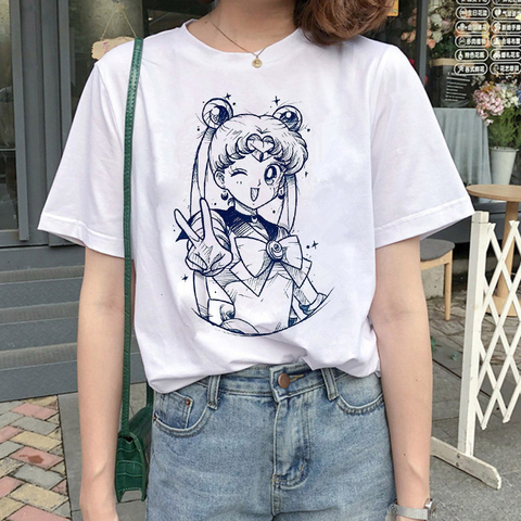Camisetas Kawaii de Sailor Moon Harajuku para mujer, blusas de Anime Ullzang Usagi de los años 90, de dibujos animados, camisetas de estética para mujer - Historial de precios y revisión