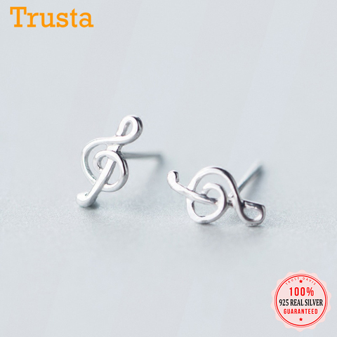 Trusta-100% Plata de Ley 925 de notación musical para mujer, joyería de moda lindo pequeño de 0,5 cm x 1cm, pendiente de tuerca, regalo para chica, chico DS111 ► Foto 1/5