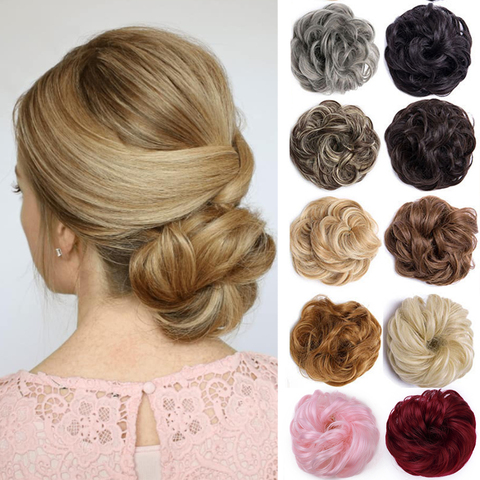SNOILITE sintético moño para el cabello Scrunchies extensiones de cabello pieza abrigo de cola de caballo de pelo cola moño pelo falso bollo de pelo para las mujeres ► Foto 1/6