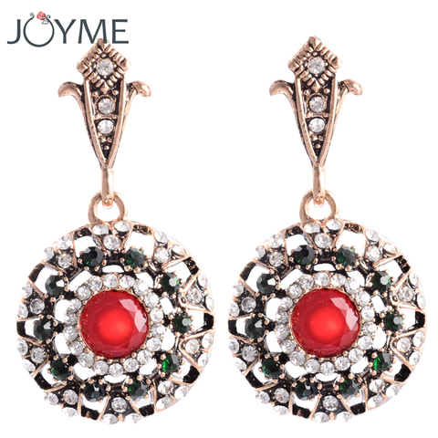 Vintage de lujo de cristal, pendientes de damas de lujo rojo de fiesta de boda oro joyas a la moda estilo indio ► Foto 1/5