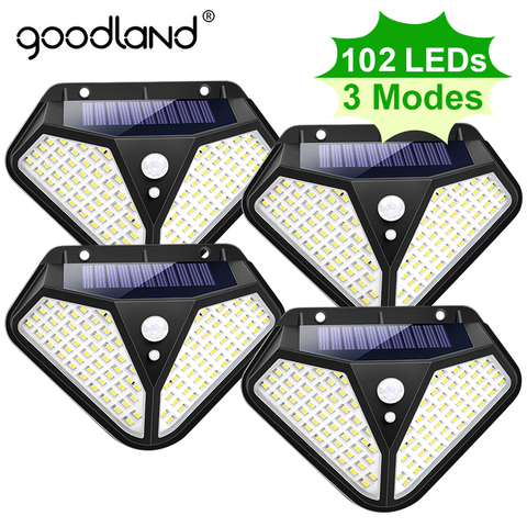 Goodland-luz LED solar para exterior con sensor de movimiento 100 luces LED, lámpara, decoración, jardín, pared, calle, sensor PIR de 3 modos ► Foto 1/6