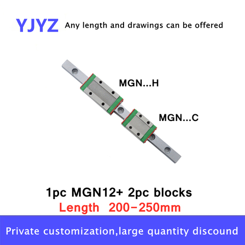 Guía de carril lineal en miniatura MGN12 CNC, 12mm, 1 Uds. MGN12 L200 250mm + 2 uds. MGN12H o MGN12C para impresora 3D ► Foto 1/5