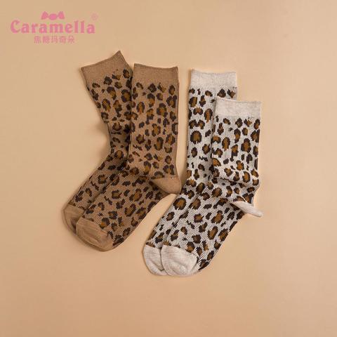 Caramella leopardo estampado de algodón de las mujeres calcetines Ins Streetwear chica Hipster medio longitud acogedor calcetines Chaussette mujer tamaño 35-40 ► Foto 1/6