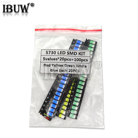 100 Uds = 5 colores x 20 piezas Uds 5730 SMD 5630 LED diodo surtido igmopnrq KIT Kit de diodo LED/Verde/rojo/Blanco/azul/amarillo ► Foto 1/2