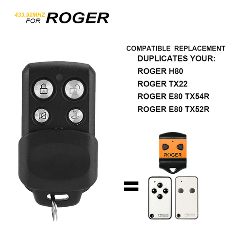 ROGER H80 TX22 E80 TX52R TX54R TX1 TX10 Control remoto para puerta de garaje duplicador de Roger Control remoto 433MHz Clon ► Foto 1/6