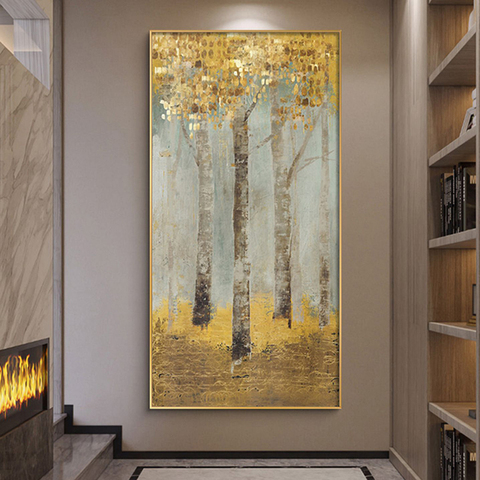 Póster de árbol Rico en oro para decoración del hogar, imágenes artísticas de pared de gran tamaño, nórdico, Vintage, abstracto, para sala de estar ► Foto 1/6