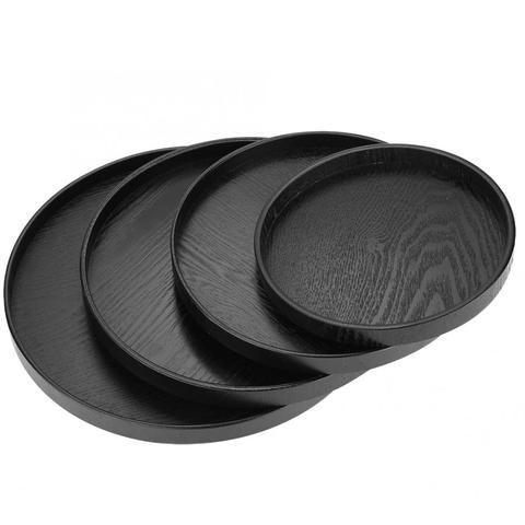 Bandejas para té redondas de madera de estilo chino, juego de bandejas para té y café de madera negra, bandeja para servir comida, plato de té, bandeja de té de madera ► Foto 1/6