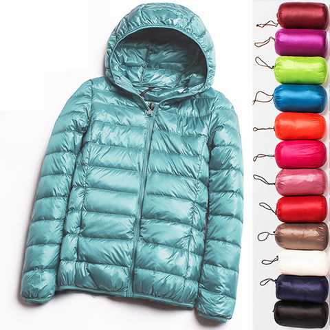 90% chaqueta de plumón delgada de talla grande ultraligera para mujer 2022 otoño invierno abrigo de plumón de pato blanco cálido con capucha para mujer ► Foto 1/6