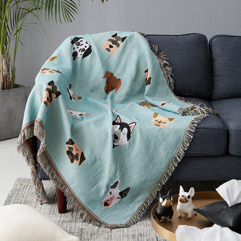 Cute Dog print Throw Blanket multifunción de punto universal manta antideslizante Cobertor de deslizamiento para sofá cama de viaje ► Foto 1/5