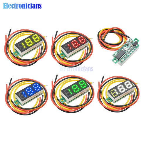 Voltímetro Digital con pantalla LED, voltímetro Digital de 3 cables, color azul, rojo, verde y amarillo, CC 0-100V, Mini 0,28 pulgadas, 0,28