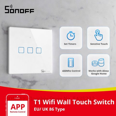 SONOFF-Interruptor táctil de pared inteligente Itead TX T1, interruptor de luz con Wifi, 433Mhz, RF, control remoto, automatización del hogar ► Foto 1/6