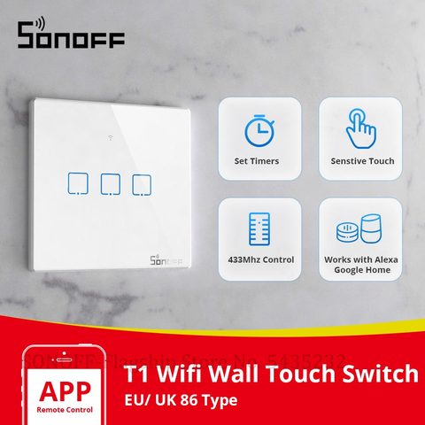 SONOFF-Interruptor táctil de pared inteligente Itead TX T1, interruptor de luz con Wifi, 433Mhz, RF, control remoto, automatización del hogar ► Foto 1/6