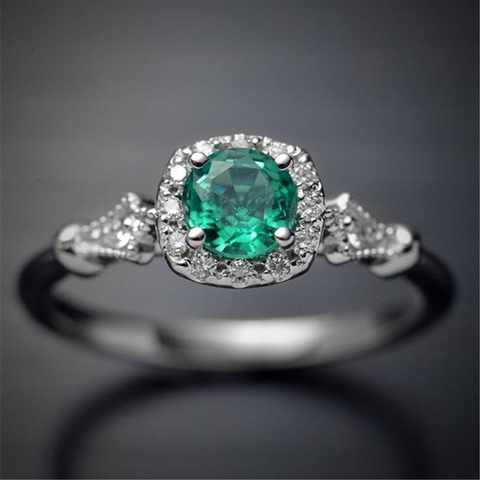 Anillo para mujeres de moda Vintage cuadrado piedra circón verde, anillo de compromiso informal ► Foto 1/4